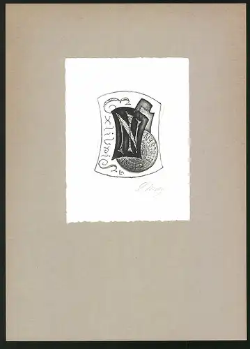 Exlibris Inger Nielsen, Wappen mit Initialien