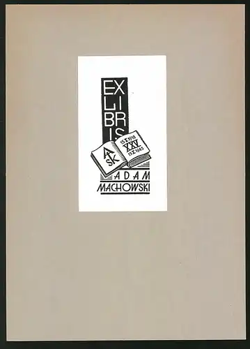 Exlibris Ada Machowski, aufgeschlagenes Buch 1918-1945