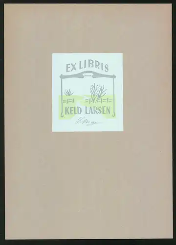 Exlibris Keld Larsen, Landschaft mit kahlen Bäumen