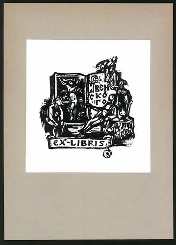 Exlibris E. E. Krassovsky 1969, Minsk, Männer sitzen in einer Bar