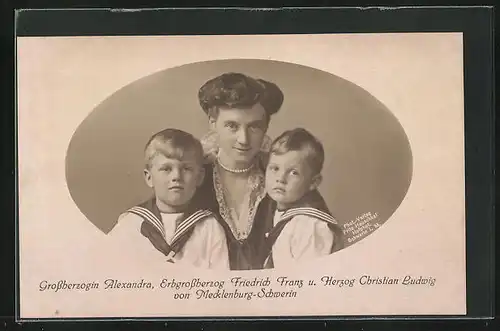 AK Grossherzogin Alexandra, Erbherzog Friedrich Franz und Herzog Christian Ludwig von Mecklenburg-Schwerin