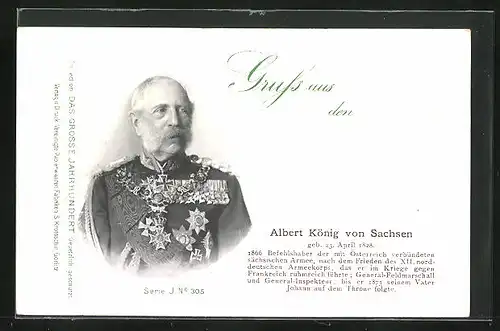 AK Albert König von Sachsen in Galauniform mit Ordensspange