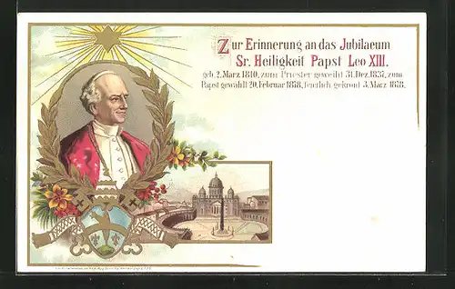 Lithographie Zur Erinnerung an das Jubiläum Sr. Heiligkeit Papst Leo XIII.. Petersdom