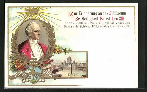 Lithographie Zur Erinnerungs an das Jubiläum Sr. Heiligkeit Papst Leo XIII., Petersdom