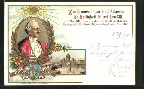 Lithographie Rom, Petersdom mit Petersplatz, Zur Erinnerung an das Jubiläum Sr. Heiligkeit Papst Leo XIII.