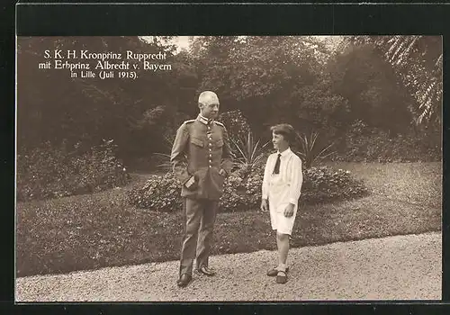 AK Lille, S. K. H. Kronprinz Rupprecht mit Erbprinz Albrecht von Bayern 1915