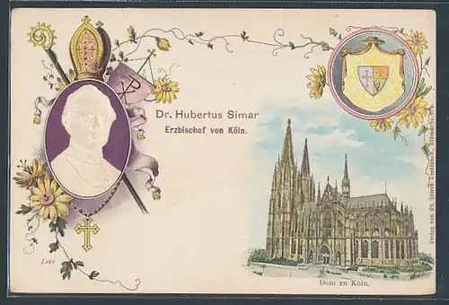 Präge-AK Köln, Dom, Dr Hubertus Simar, Erzbischof von Köln, Wappen