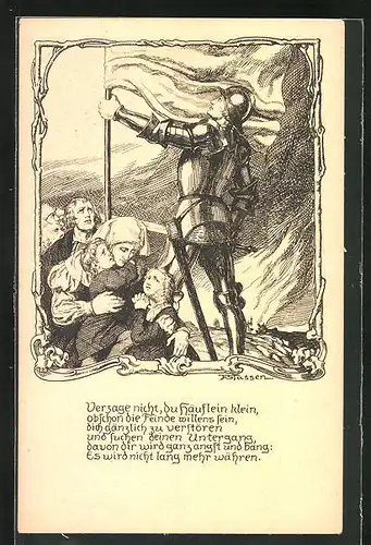 Künstler-AK Franz Stassen: Ritter spricht Mut zu