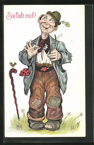 Künstler-AK Willi Scheuermann: Sie liebt mich! Vagabunden Liebe