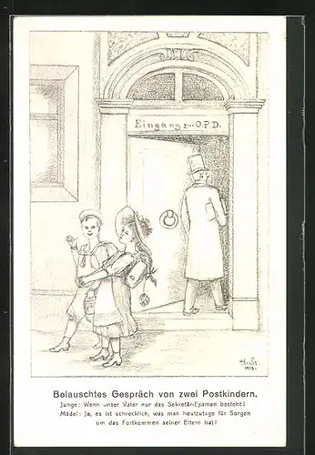 Künstler-AK H. Starkloff: Belauschtes Gespräch von zwei Postkindern