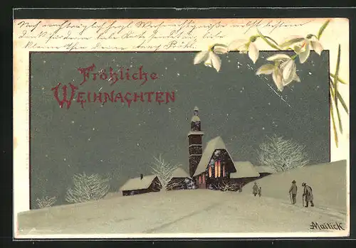 Künstler-AK Alfred Mailick: Dorfansicht im Winter in der Nacht