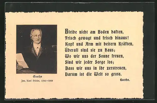 AK Porträtbild von Goethe mit einem Zettel in der Hand