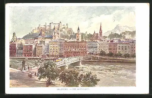 Künstler-AK Edward Theodore Compton: Salzburg, Die Altstadt