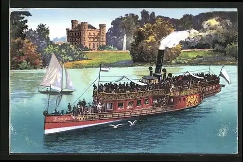 AK Starnberg, Salondampfer München bei Schloss Berg am Starnberger See