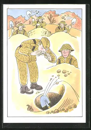 Künstler-AK NVA-Soldaten beim Ausheben einer Grube