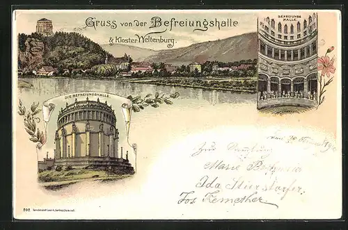 Lithographie Kelheim, Kloster Weltenburg, Befreiungshalle, Innenansicht
