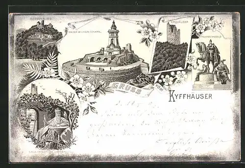 Lithographie Kyffhäuser, Kaiser-Wilhelm-Denkmal, Rothenburg, Reiterstandbild