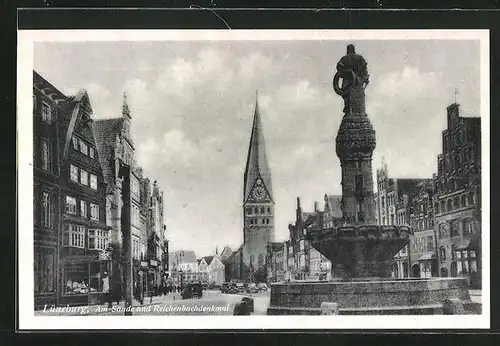 AK Lüneburg, Strassenpartie am Sande und Reichenbachdenkmal