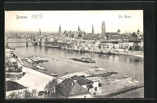 AK Bremen, Blick auf Stadt und Weser