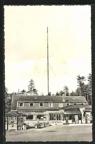 AK Braunlage / Harz, Hotel-Restaurant Café Hubertus, Antenne eines Radiosenders