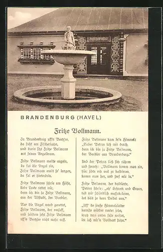 AK Brandenburg /Havel, Fritze Bollmann Brunnen vor der Städtischen Badeanstalt