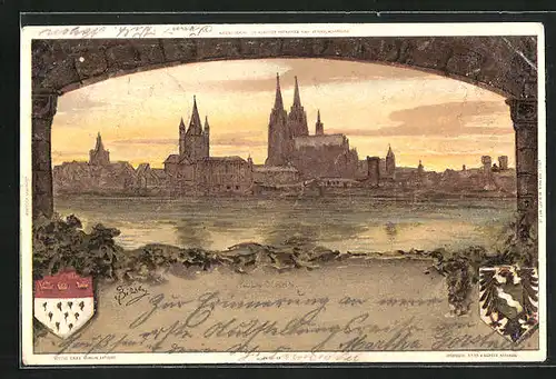 Künstler-AK Carl Biese: Köln, Panorama mit Rhein