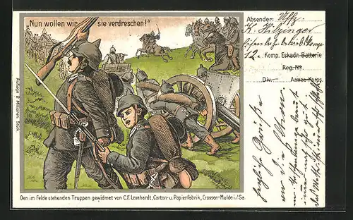 Künstler-AK Deutsche Soldaten auf Schlachtfeld