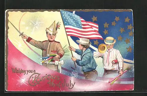 Präge-Künstler-AK Wishing you a Glorious 4th of July, amerikanischer Unabhängigkeitstag