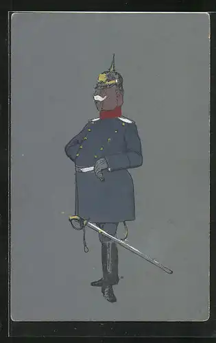 AK betagter Soldat mit Schwert und Pickelhaube in Uniform