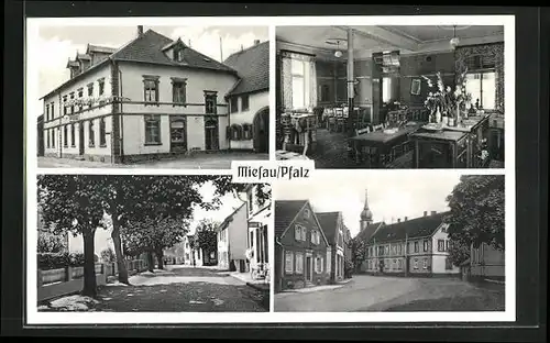 AK Miesau /Pfalz, Gasthaus zum Pfälzerhof, Strassenpartie & Ortspartie mit Blick zur Kirche