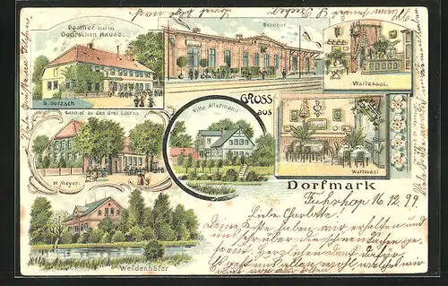 Lithographie Dorfmark, Gasthof zum Deutschen Hause, Villa Allermann, Bannhof & Weidenhöfer
