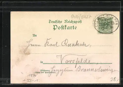 Vorläufer-Lithographie Bad Ems, 1894, Malbergbahn, Kaiser Wilhelm I. Denkmal und Totalansicht