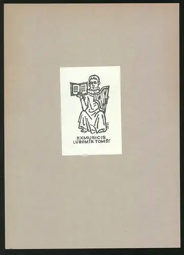 Exlibris von Alex Bernan L. für Lubomir Tomsi, Gelehrter mit Buch & Lyra