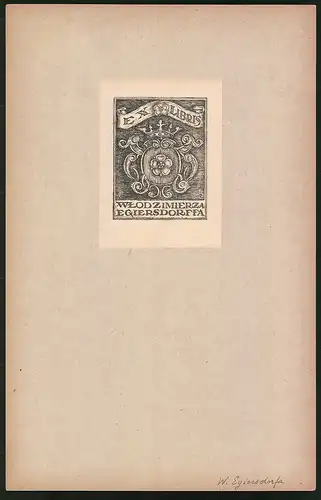 Exlibris Wlodzimierza Egiersdorffa, Wappen mit Krone und Kleeblatt