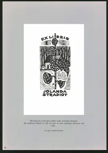 Exlibris Jolanda Stradiot, Blume vor einem Haus