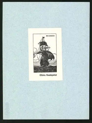 Exlibris Gösta Sandqwist, Schiff auf hoher See