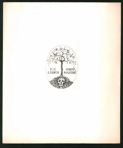 Exlibris Oskar Rauthe, Totenschädel unter dem Baum