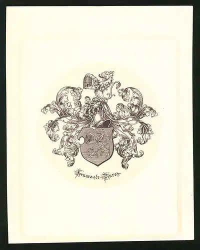 Exlibris Gornaro de Blurs, Wappen mit Ritterhelm und Greif