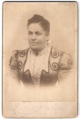 Fotografie A. Zach, Gr.-Siegharts, Portrait bürgerliche Dame im Kleid mit Kragenbrosche