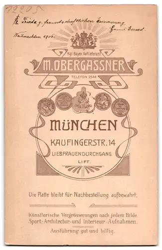 Fotografie M. Obergassner, München, Kaufingestrasse 14, Portrait eleganter Herr mit Zwicker und Schnauzbart