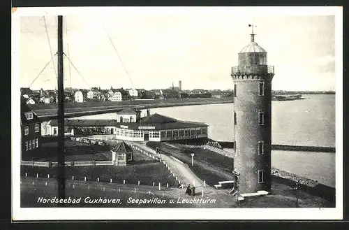 AK Cuxhaven, Seepavillon und Leuchtturm, Restaurant