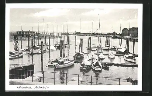 AK Glückstadt, Aussenhafen mit Booten