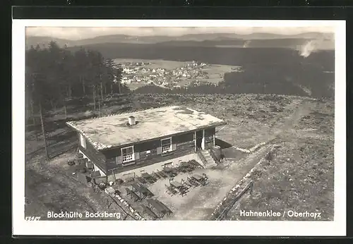 AK Bocksberg b. Hahnenklee, Gasthaus Blockhütte Bocksberg, Blick auf Hahnenklee