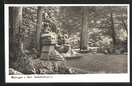 AK Meiningen /Thür., Bechsteinbrunnen im Englischen Garten