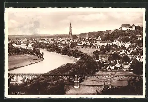 AK Landshut, Totalansicht mit Isar