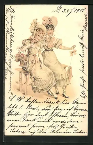 Künstler-AK Damen in altertümlicher Bekleidung, Jugendstil