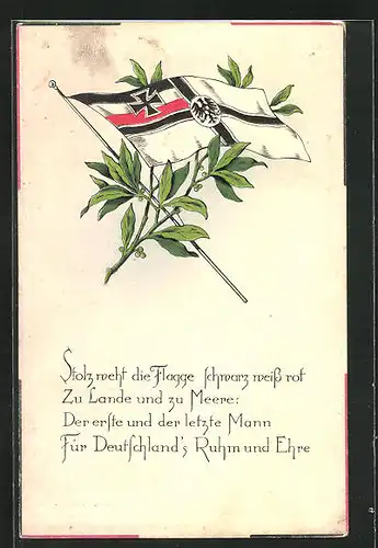 AK Deutsche Fahne mit Lorbeer
