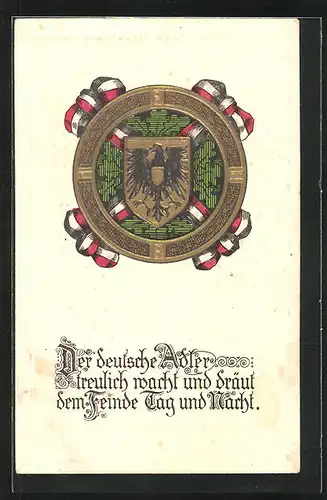 Präge-AK Deutsches Wappen mit Schleifen