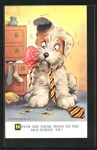 Künstler-AK sign. Fitzpatrick: Hund mit Krawatte