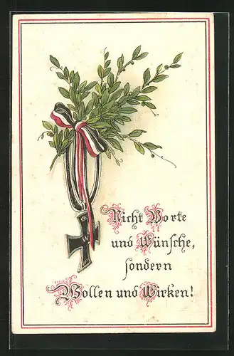 Präge-AK Blattgrün mit Eisernem Kreuz
